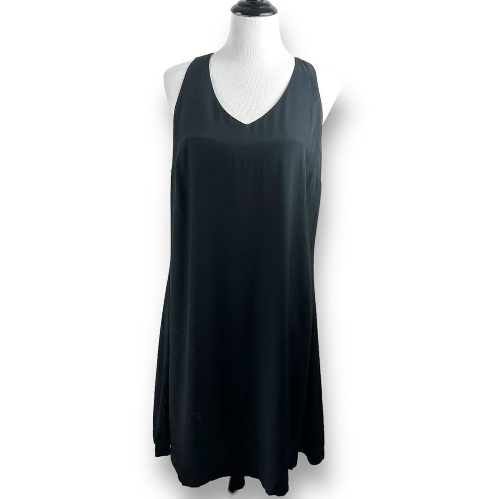 Loft Women's Size M Tall Criss Cross Back‎ Swing Dress Black Sleeveless Mini New